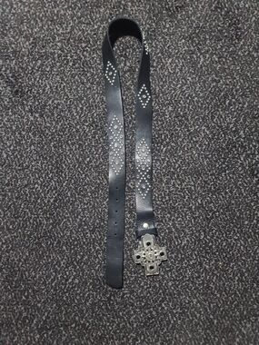 Tylie Malibu Black Studded Leather Belt with Decorative Cross Buckle